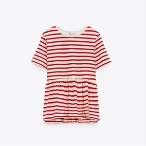 Zara Striped Peplum Short Sleeve Tee - Size Small